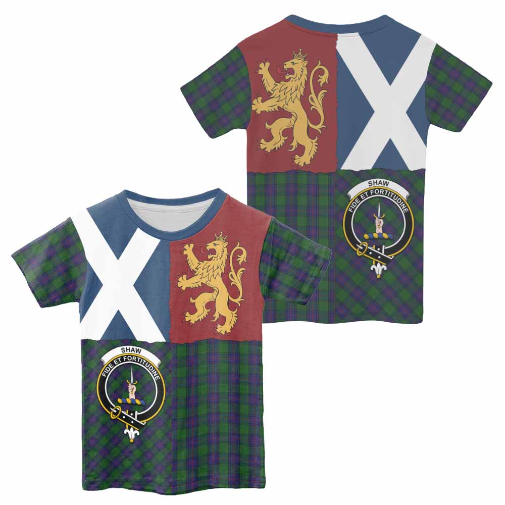 Shaw Crest Tartan Kid T-shirt with Lion Rampant Saltire Style - Tartan Vibes Clothing