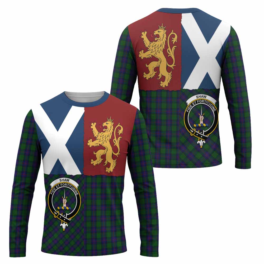 Shaw Crest Tartan Long Sleeve T-Shirt with Lion Rampant Saltire Style