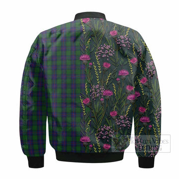 Shaw Family Crest Tartan Bomber Jacket Scottish Thistle Flower Pattern Half Style