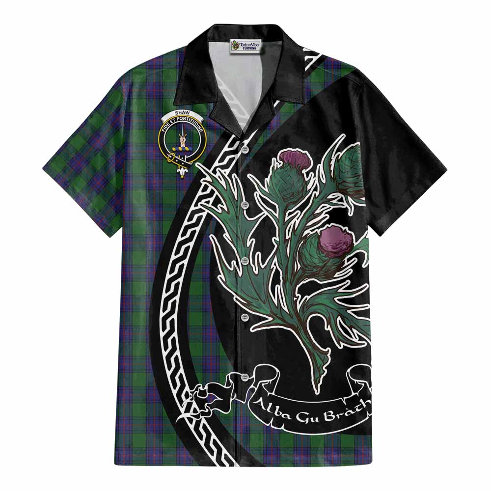Shaw Family Crest Tartan Cotton Hawaiian Shirt Alba Thistle Inspired - Tartan Vibes Clothing