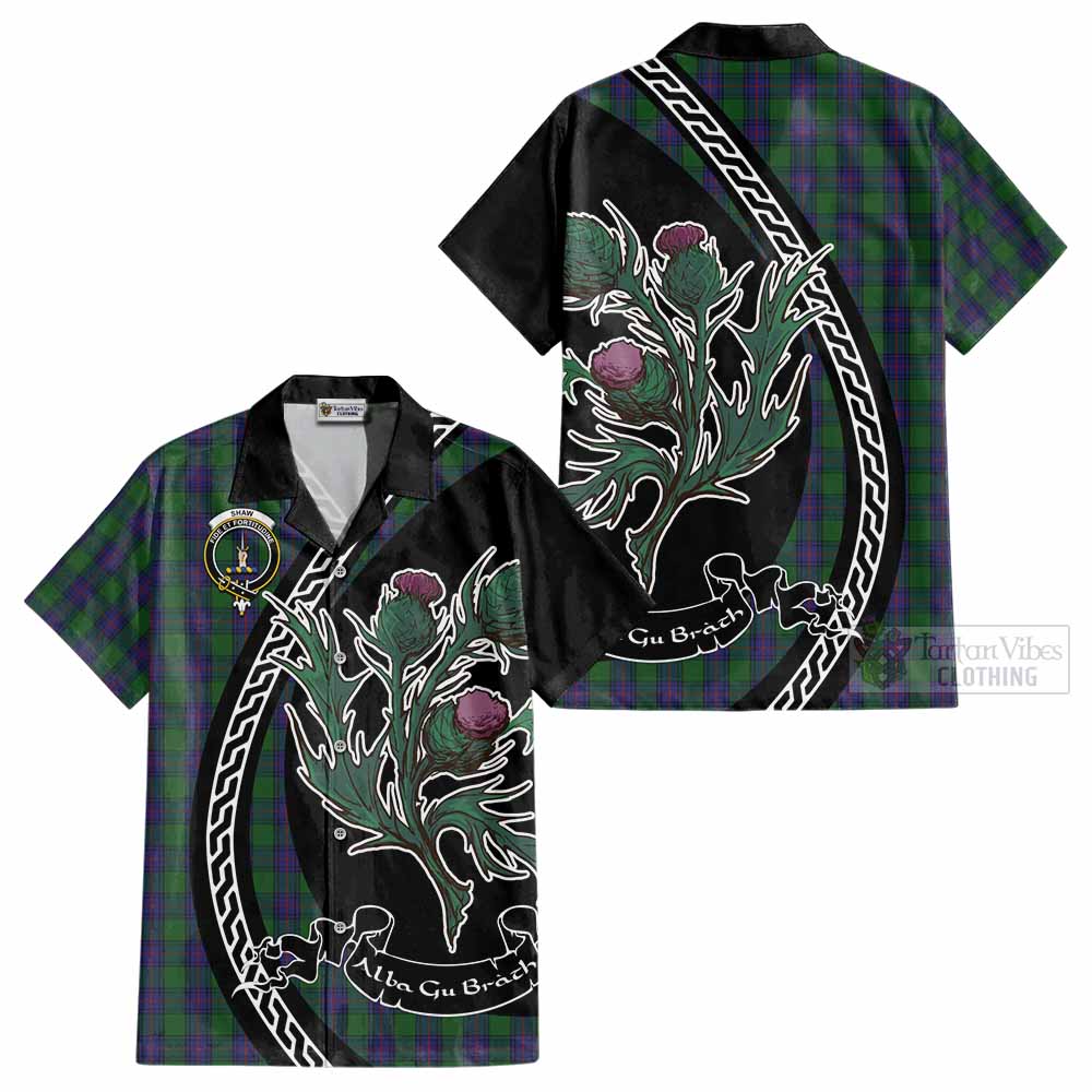 Shaw Family Crest Tartan Cotton Hawaiian Shirt Alba Thistle Inspired - Tartan Vibes Clothing