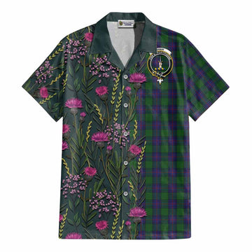 Shaw Family Crest Tartan Cotton Hawaiian Shirt Scottish Thistle Flower Pattern Half Style