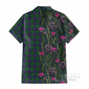 Shaw Family Crest Tartan Cotton Hawaiian Shirt Scottish Thistle Flower Pattern Half Style