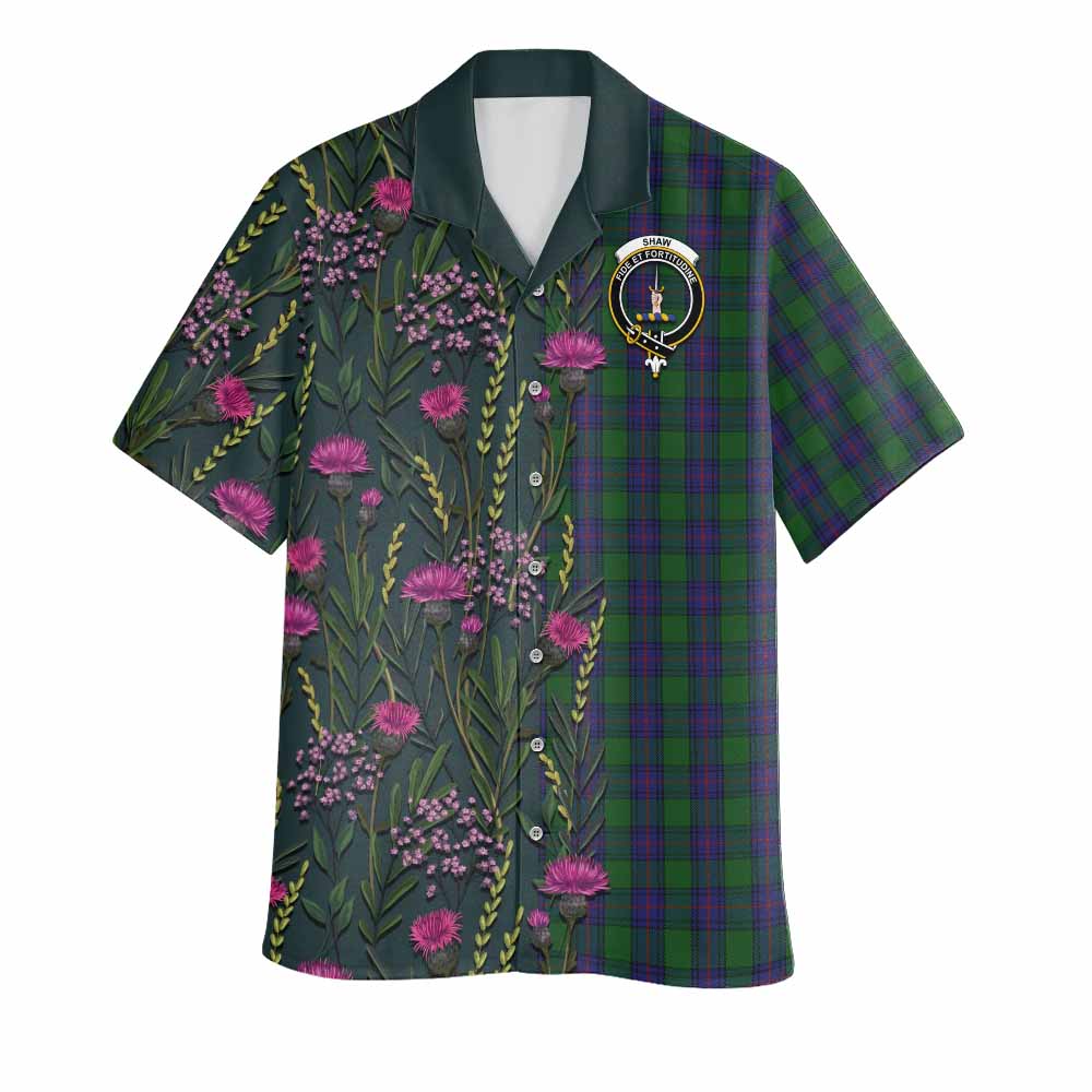 Shaw Family Crest Tartan Hawaiian Shirt Scottish Thistle Flower Pattern Half Style - Tartan Vibes Clothing
