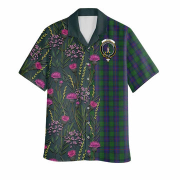 Shaw Family Crest Tartan Hawaiian Shirt Scottish Thistle Flower Pattern Half Style - Tartan Vibes Clothing