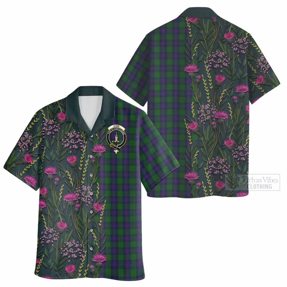 Shaw Family Crest Tartan Hawaiian Shirt Scottish Thistle Flower Pattern Half Style - Tartan Vibes Clothing