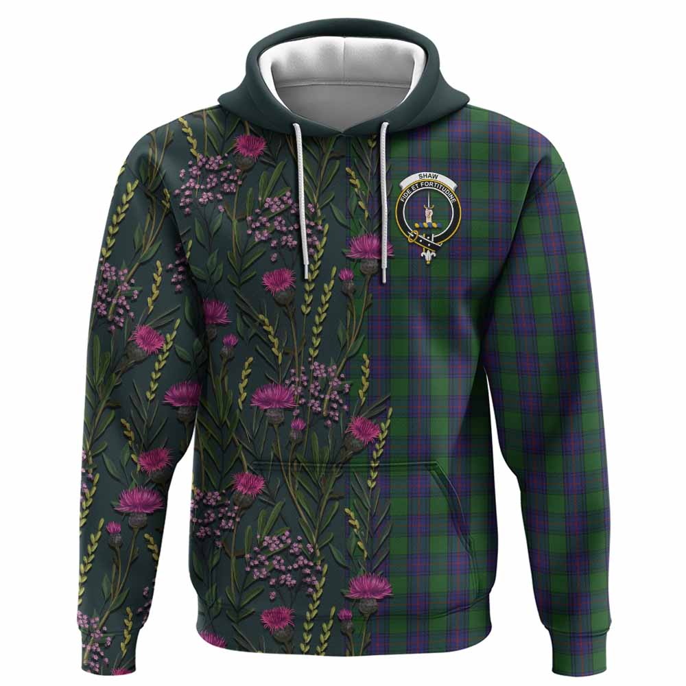 Shaw Family Crest Tartan Hoodie Scottish Thistle Flower Pattern Half Style - Tartan Vibes Clothing