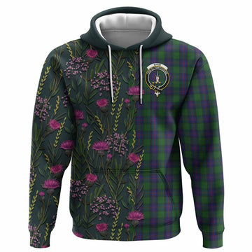 Shaw Family Crest Tartan Hoodie Scottish Thistle Flower Pattern Half Style