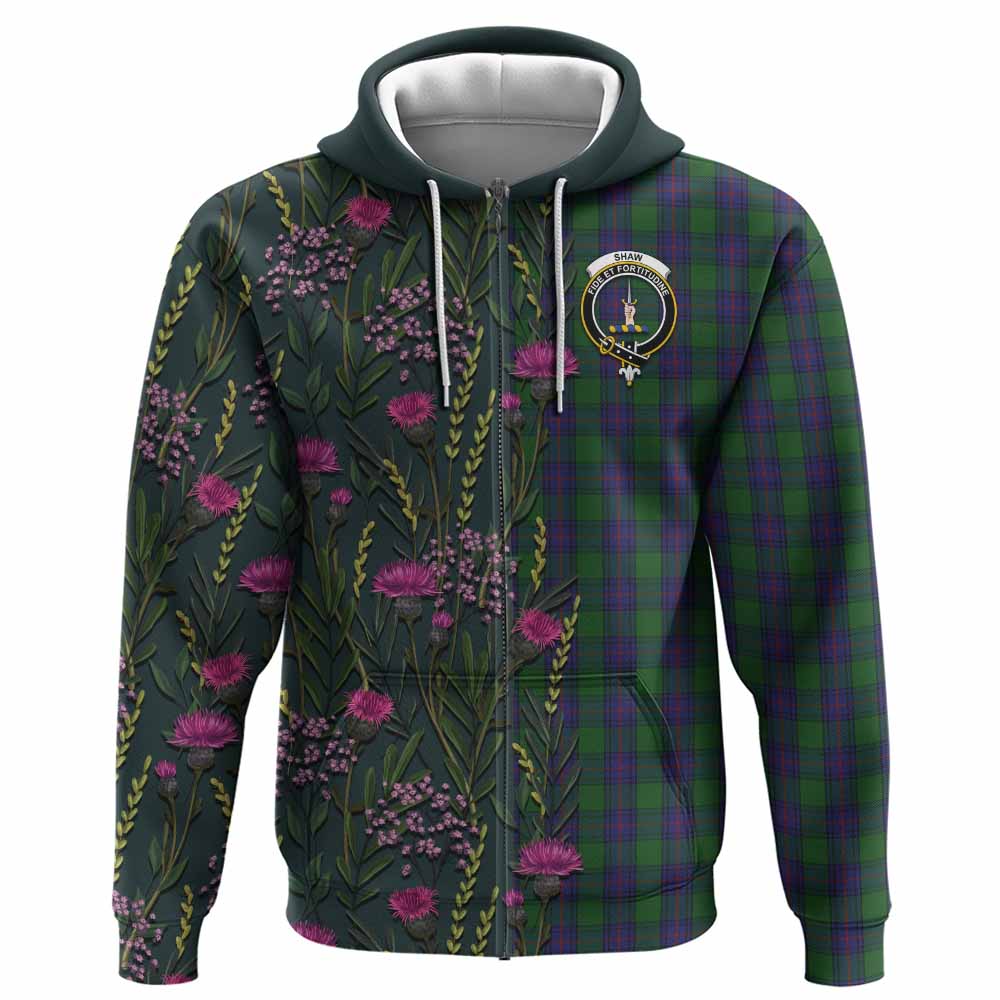 Shaw Family Crest Tartan Hoodie Scottish Thistle Flower Pattern Half Style - Tartan Vibes Clothing