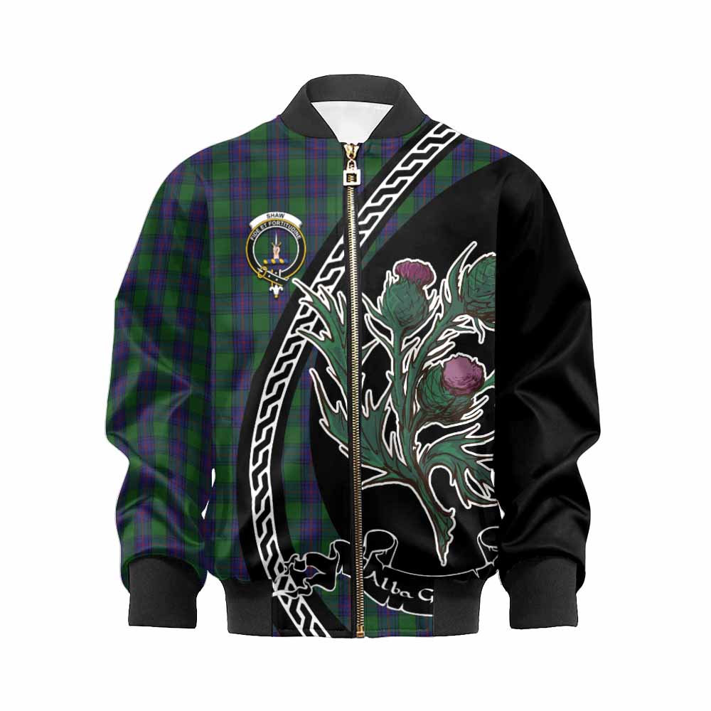Shaw Family Crest Tartan Kid Bomber Jacket Alba Thistle Inspired - Tartan Vibes Clothing