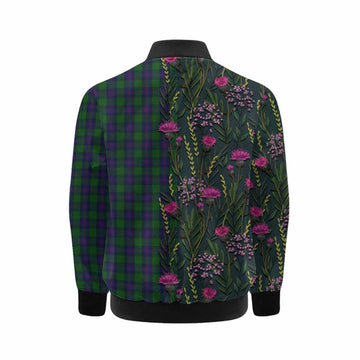 Shaw Family Crest Tartan Kid Bomber Jacket Scottish Thistle Flower Pattern Half Style - Tartan Vibes Clothing