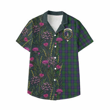 Shaw Family Crest Tartan Kid Hawaiian Shirt Scottish Thistle Flower Pattern Half Style - Tartan Vibes Clothing