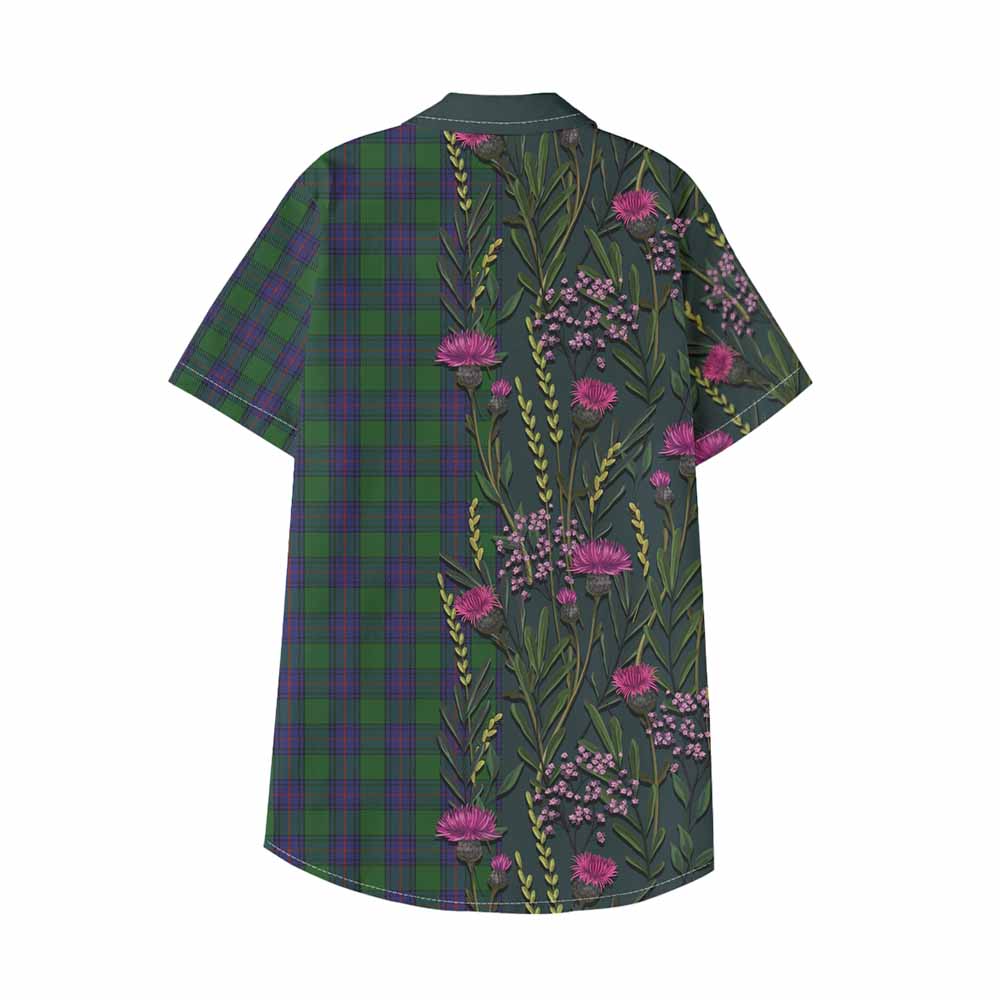 Shaw Family Crest Tartan Kid Hawaiian Shirt Scottish Thistle Flower Pattern Half Style - Tartan Vibes Clothing