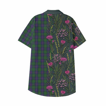 Shaw Family Crest Tartan Kid Hawaiian Shirt Scottish Thistle Flower Pattern Half Style - Tartan Vibes Clothing