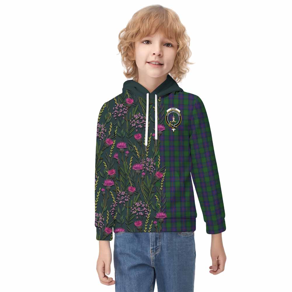Shaw Family Crest Tartan Kid Hoodie Scottish Thistle Flower Pattern Half Style - Tartan Vibes Clothing