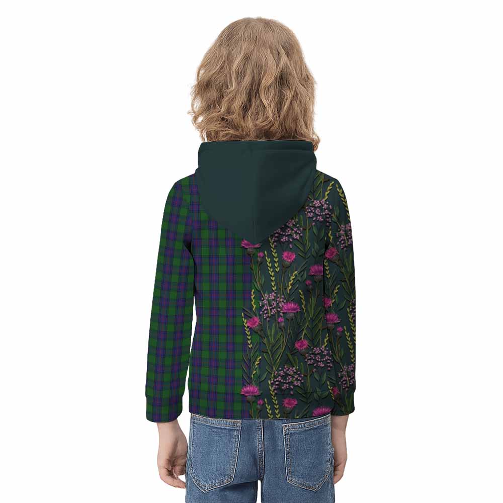 Shaw Family Crest Tartan Kid Hoodie Scottish Thistle Flower Pattern Half Style - Tartan Vibes Clothing