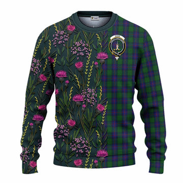 Shaw Family Crest Tartan Knitted Sweater Scottish Thistle Flower Pattern Half Style - Tartan Vibes Clothing
