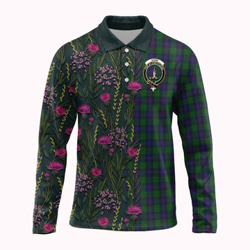 Shaw Family Crest Tartan Long Sleeve Polo Shirt Scottish Thistle Flower Pattern Half Style - Tartan Vibes Clothing