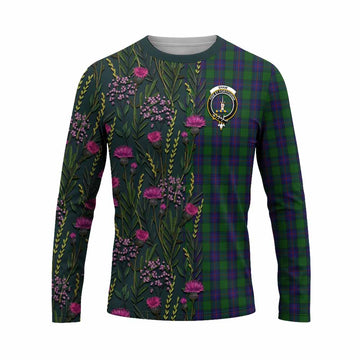 Shaw Family Crest Tartan Long Sleeve T-Shirt Scottish Thistle Flower Pattern Half Style - Tartan Vibes Clothing