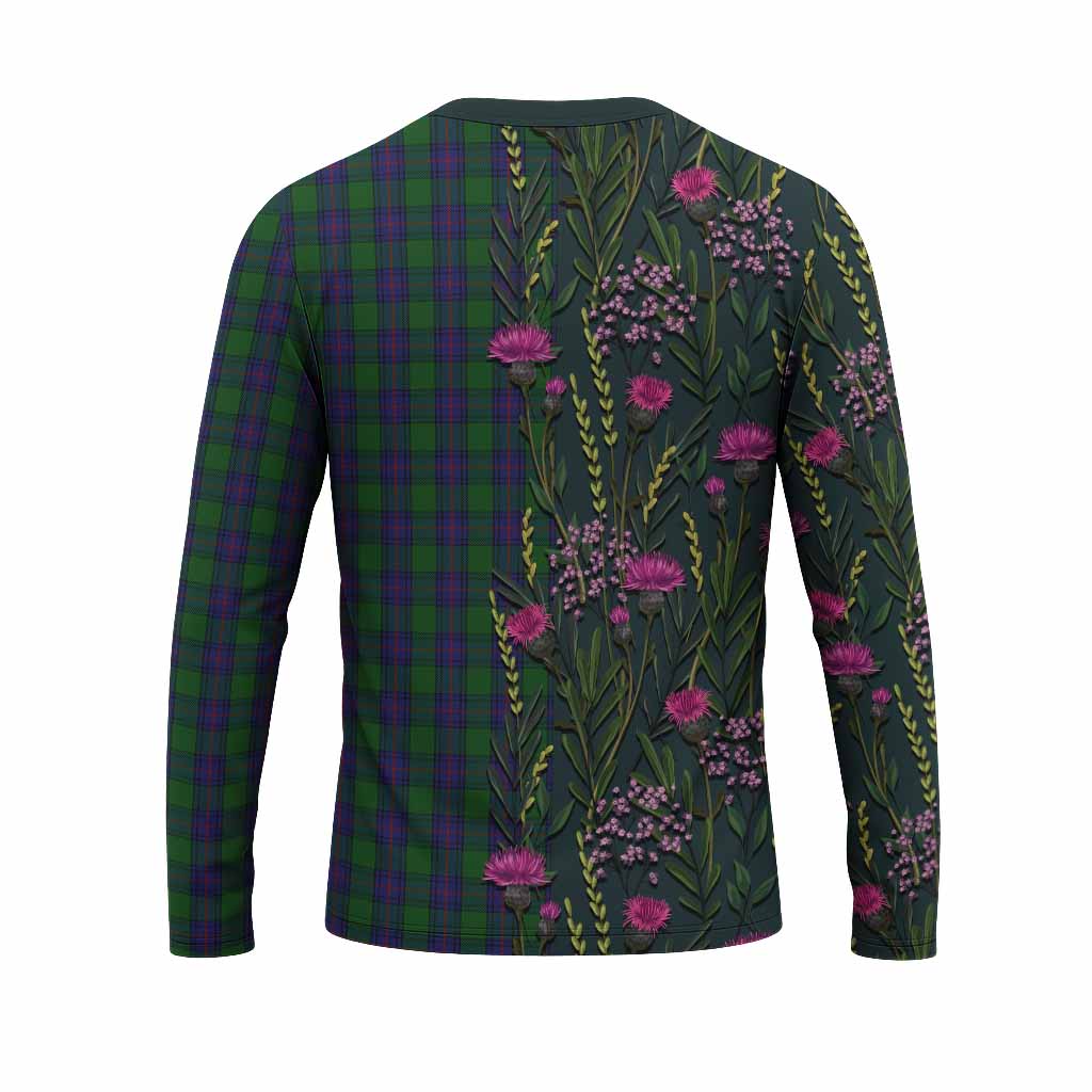 Shaw Family Crest Tartan Long Sleeve T-Shirt Scottish Thistle Flower Pattern Half Style - Tartan Vibes Clothing