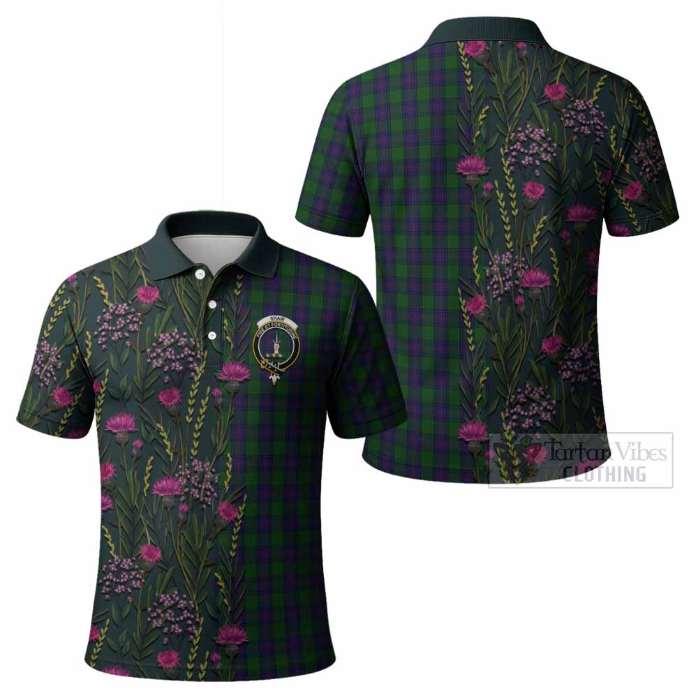 Shaw Family Crest Tartan Polo Shirt Scottish Thistle Flower Pattern Half Style - Tartan Vibes Clothing