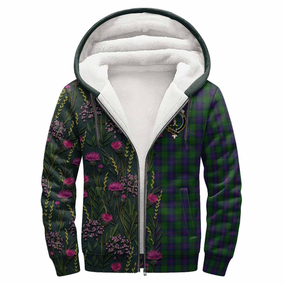 Shaw Family Crest Tartan Sherpa Hoodie Scottish Thistle Flower Pattern Half Style - Tartan Vibes Clothing