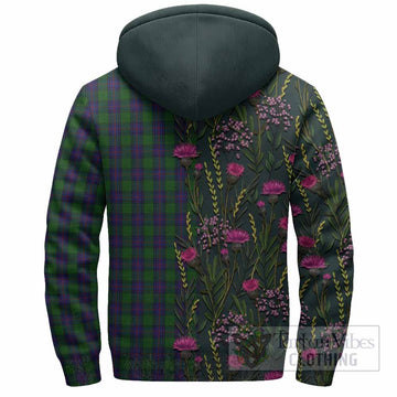 Shaw Family Crest Tartan Sherpa Hoodie Scottish Thistle Flower Pattern Half Style