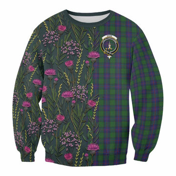 Shaw Family Crest Tartan Sweatshirt Scottish Thistle Flower Pattern Half Style
