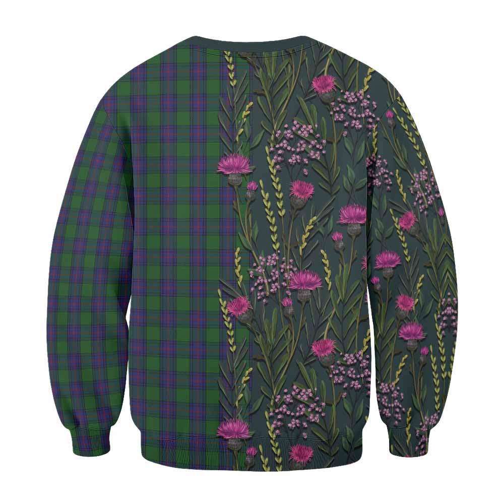 Shaw Family Crest Tartan Sweatshirt Scottish Thistle Flower Pattern Half Style - Tartan Vibes Clothing