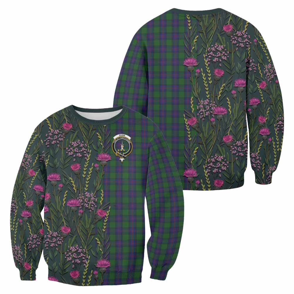 Shaw Family Crest Tartan Sweatshirt Scottish Thistle Flower Pattern Half Style - Tartan Vibes Clothing