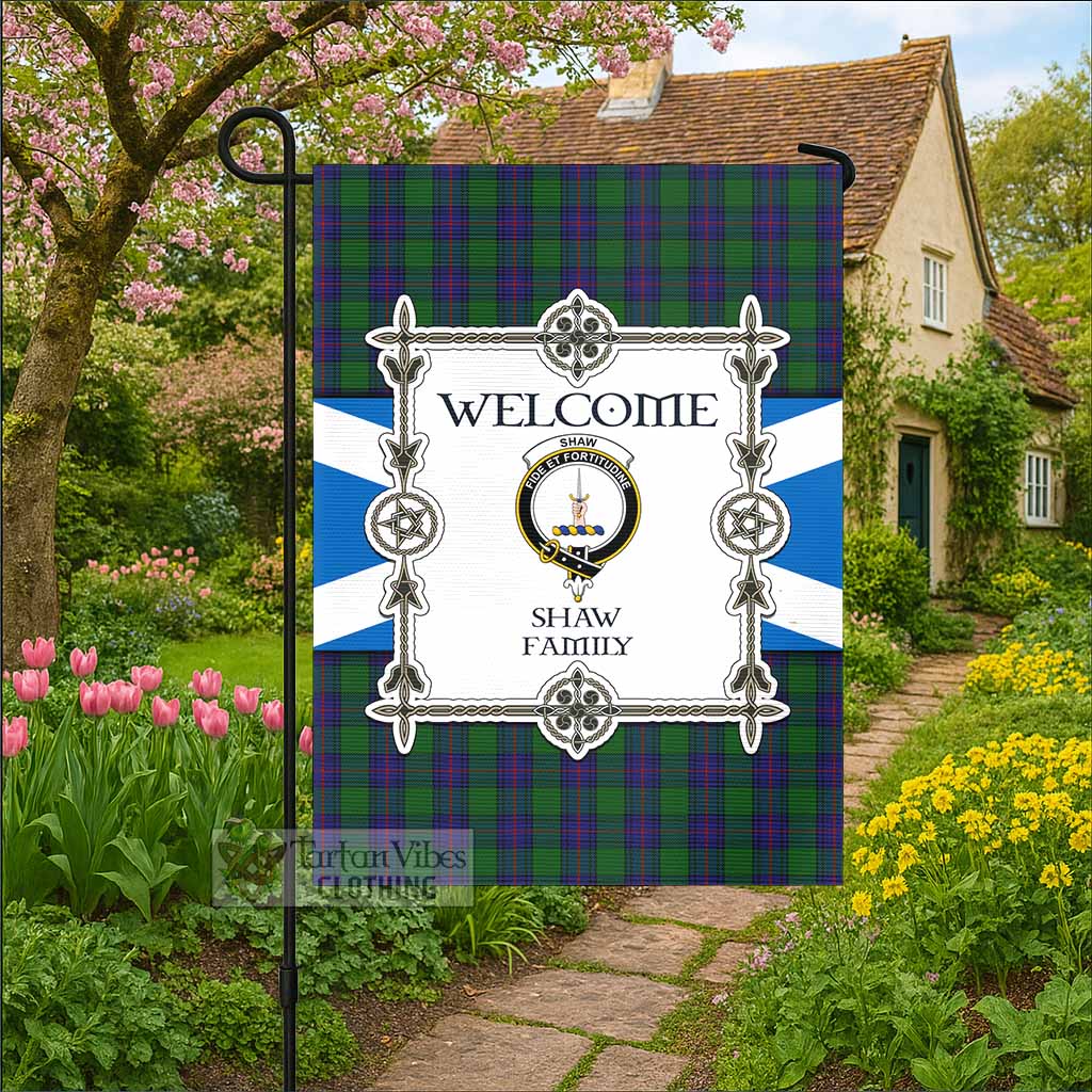 Shaw Family Crest Tartan Welcome Garden Flag Saltire Harmony Style - Tartan Vibes Clothing