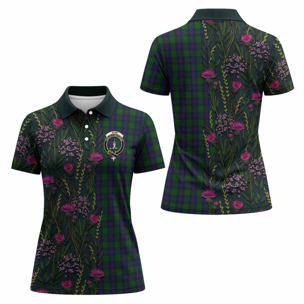 Shaw Family Crest Tartan Women Polo Shirt Scottish Thistle Flower Pattern Half Style - Tartan Vibes Clothing