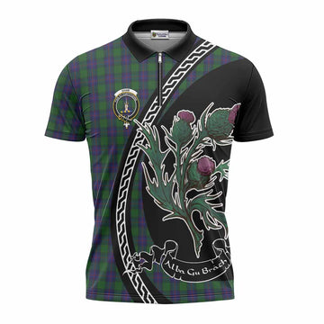 Shaw Family Crest Tartan Zipper Polo Shirt Alba Thistle Inspired