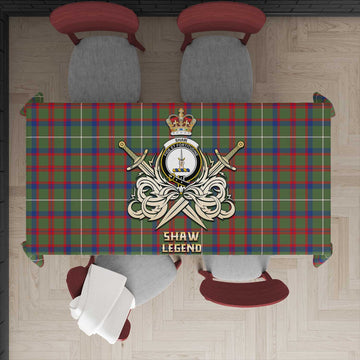 Shaw Green Modern Tartan Tablecloth with Clan Crest and the Golden Sword of Courageous Legacy