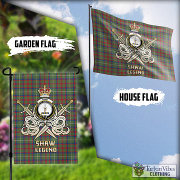 Shaw Green Modern Tartan Flag with Clan Crest and the Golden Sword of Courageous Legacy