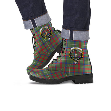 Shaw Green Modern Tartan Leather Boots with Family Crest