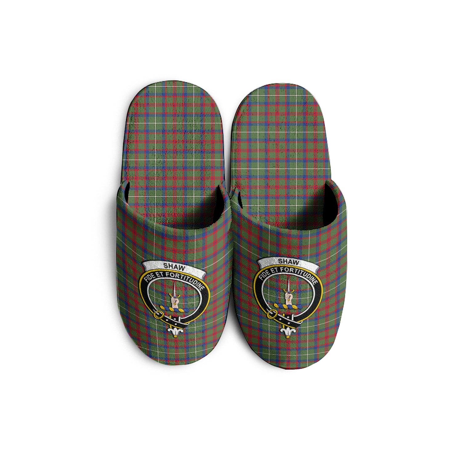 Shaw Green Modern Tartan Home Slippers with Family Crest - Tartanvibesclothing Shop