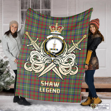 Shaw Green Modern Tartan Blanket with Clan Crest and the Golden Sword of Courageous Legacy