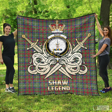 Shaw Green Modern Tartan Quilt with Clan Crest and the Golden Sword of Courageous Legacy