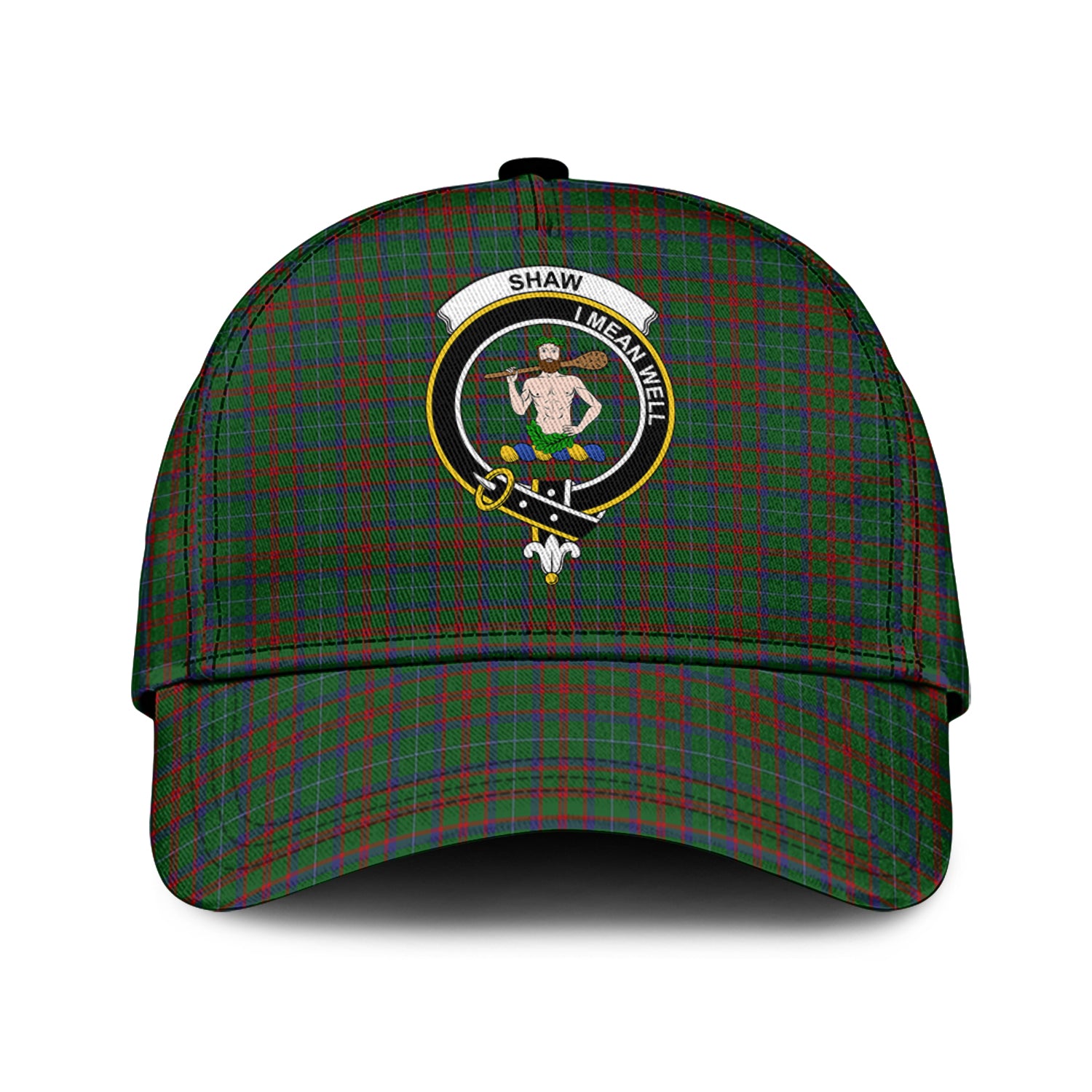 shaw-of-tordarroch-green-hunting-tartan-classic-cap-with-family-crest