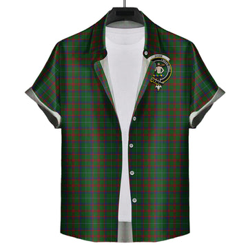 Shaw of Tordarroch Green Hunting Tartan Short Sleeve Button Down Shirt with Family Crest