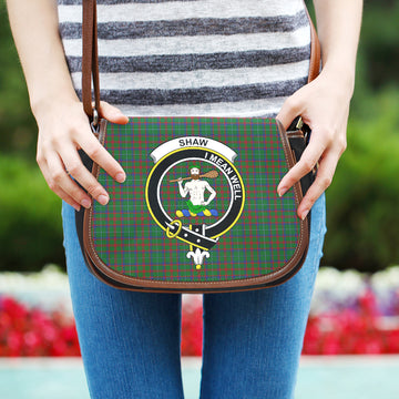 Shaw of Tordarroch Green Hunting Tartan Saddle Bag with Family Crest