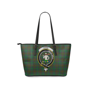 Shaw of Tordarroch Green Hunting Tartan Leather Tote Bag with Family Crest