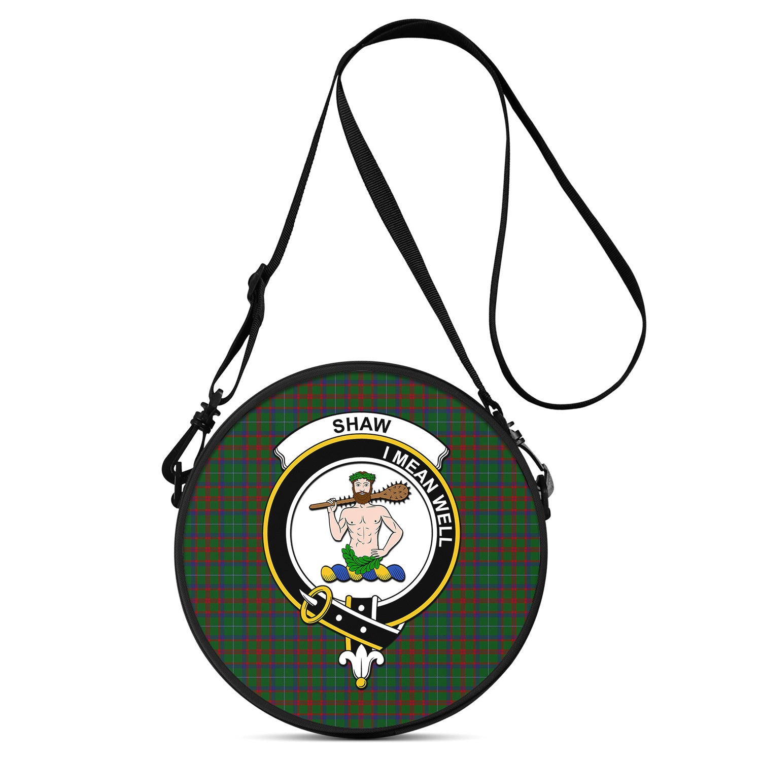 shaw-of-tordarroch-green-hunting-tartan-round-satchel-bags-with-family-crest