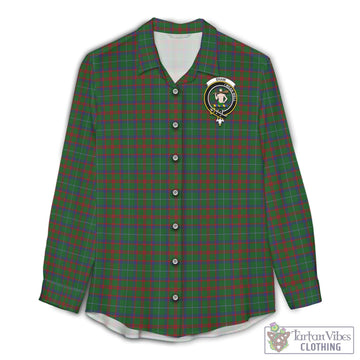 Shaw of Tordarroch Green Hunting Tartan Womens Casual Shirt with Family Crest