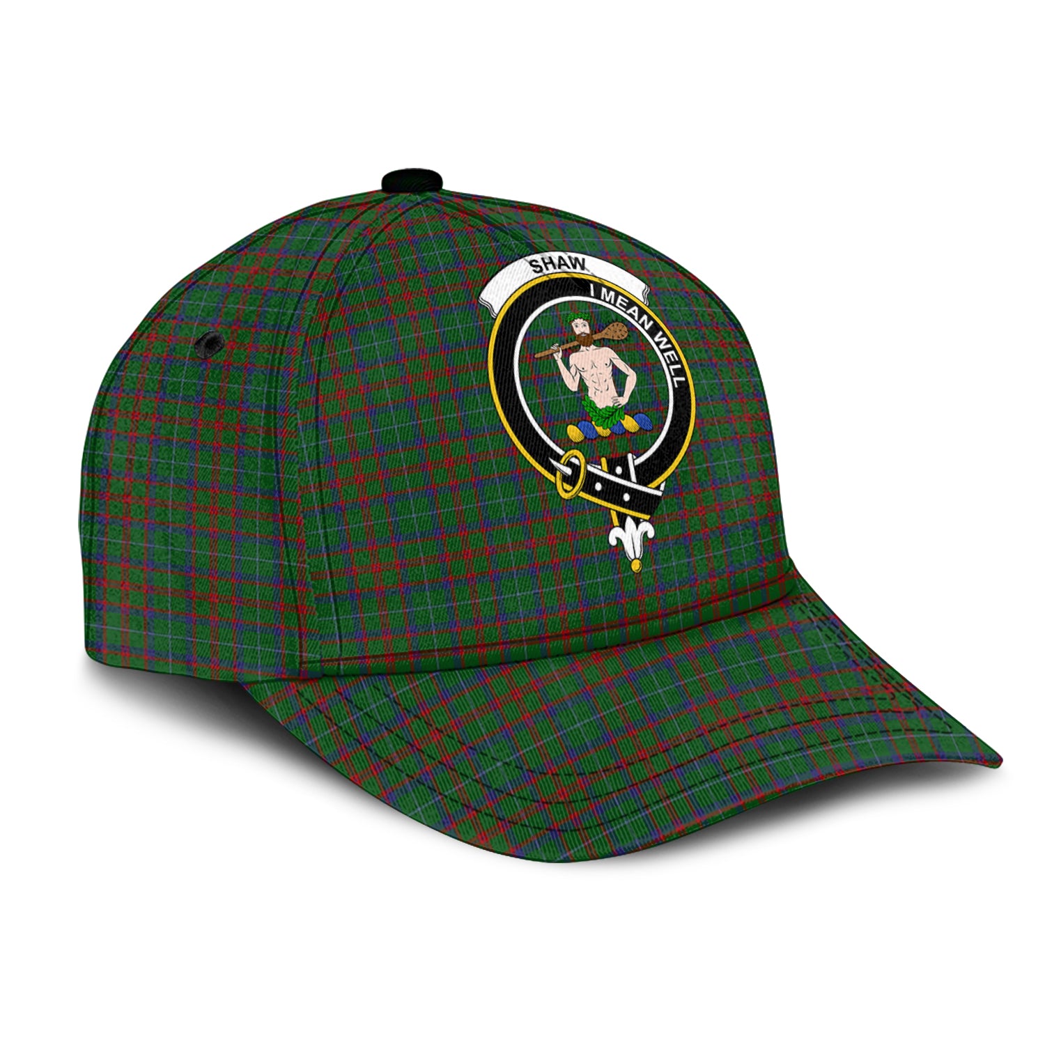 shaw-of-tordarroch-green-hunting-tartan-classic-cap-with-family-crest