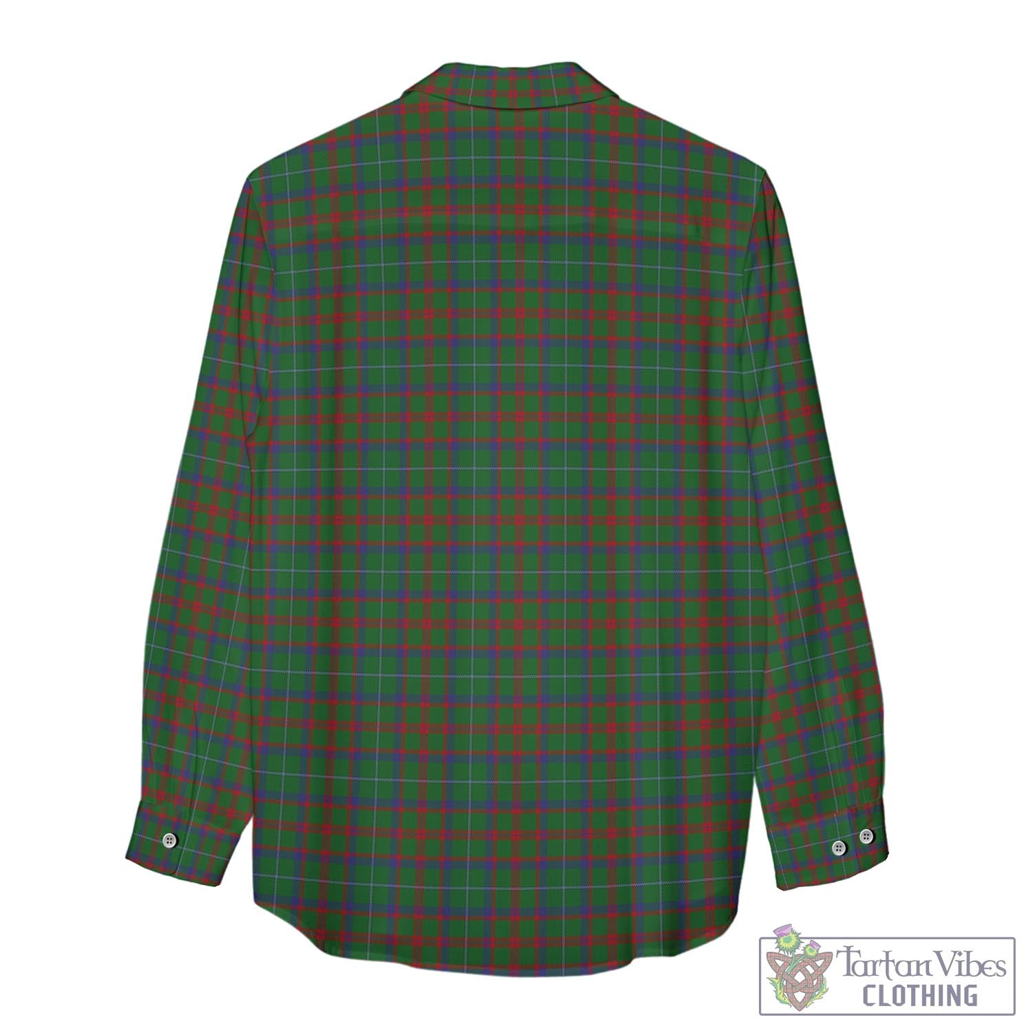 Tartan Vibes Clothing Shaw of Tordarroch Green Hunting Tartan Womens Casual Shirt with Family Crest