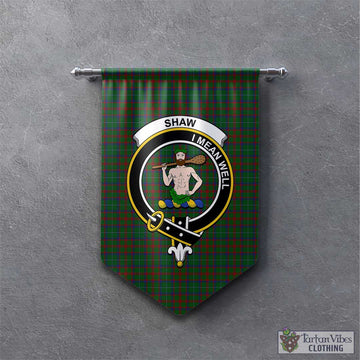 Shaw of Tordarroch Green Hunting Tartan Gonfalon, Tartan Banner with Family Crest