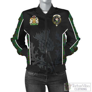 Shaw of Tordarroch Green Hunting Tartan Bomber Jacket with Family Crest and Scottish Thistle Vibes Sport Style
