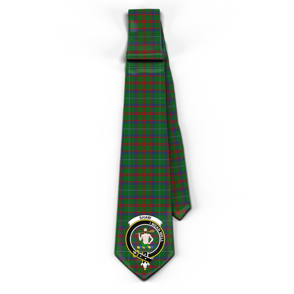 shaw-of-tordarroch-green-hunting-tartan-classic-necktie-with-family-crest